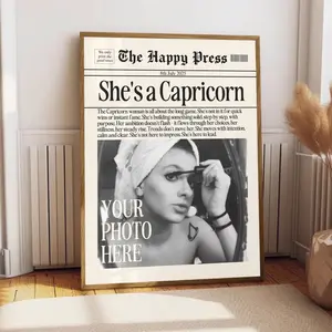 Personalized Zodiac  Capricorn Newspaper Poster, Custom Photo Gift