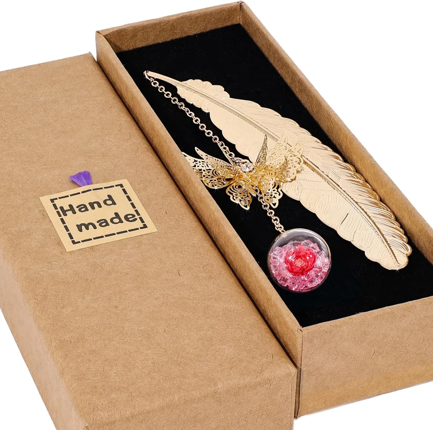 Feather Gold - Pink Crystal Red Flower