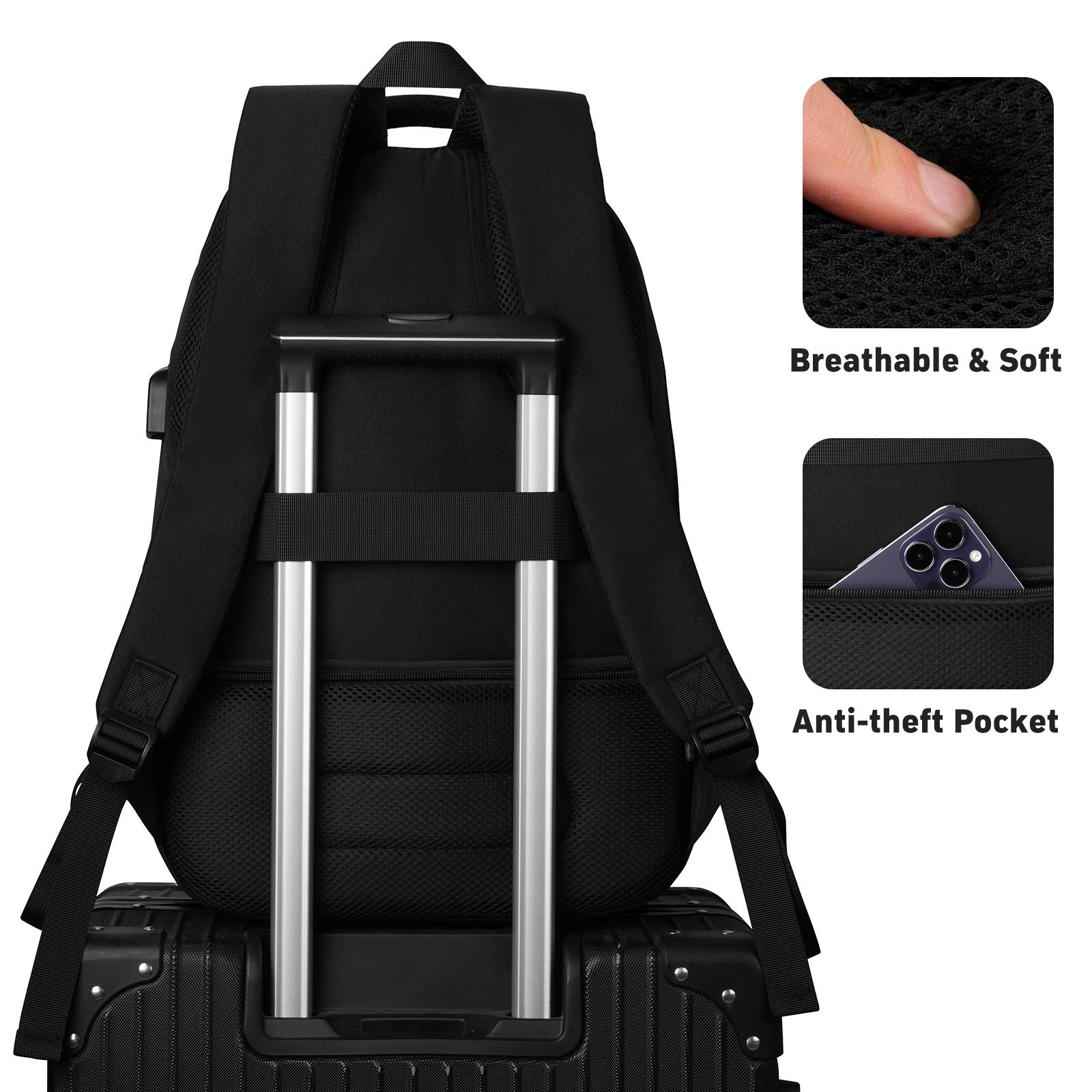 YAMTION 15 Inch Laptop Backpack for Women & Teens, Large Capacity Backpack with USB Charging Port & Cute Pom Pom Keychain, Water Resistant Multi-Compartment Bookbag for School, College, Work, Office, Daily Commute & Travel