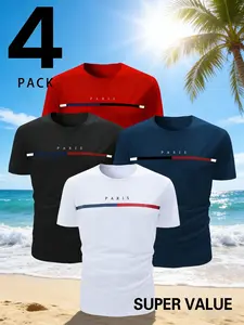 Men's Sport Quick-Dry Short Sleeve T-Shirt Set, Breathable Sporty Round Neck Training Top, Running Shirt, Gym Essential, Sports Gift