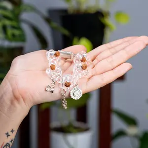 Harmonized Clarity: 6 Mukhi Rudraksha and Clear Quartz Chakra Bracelet