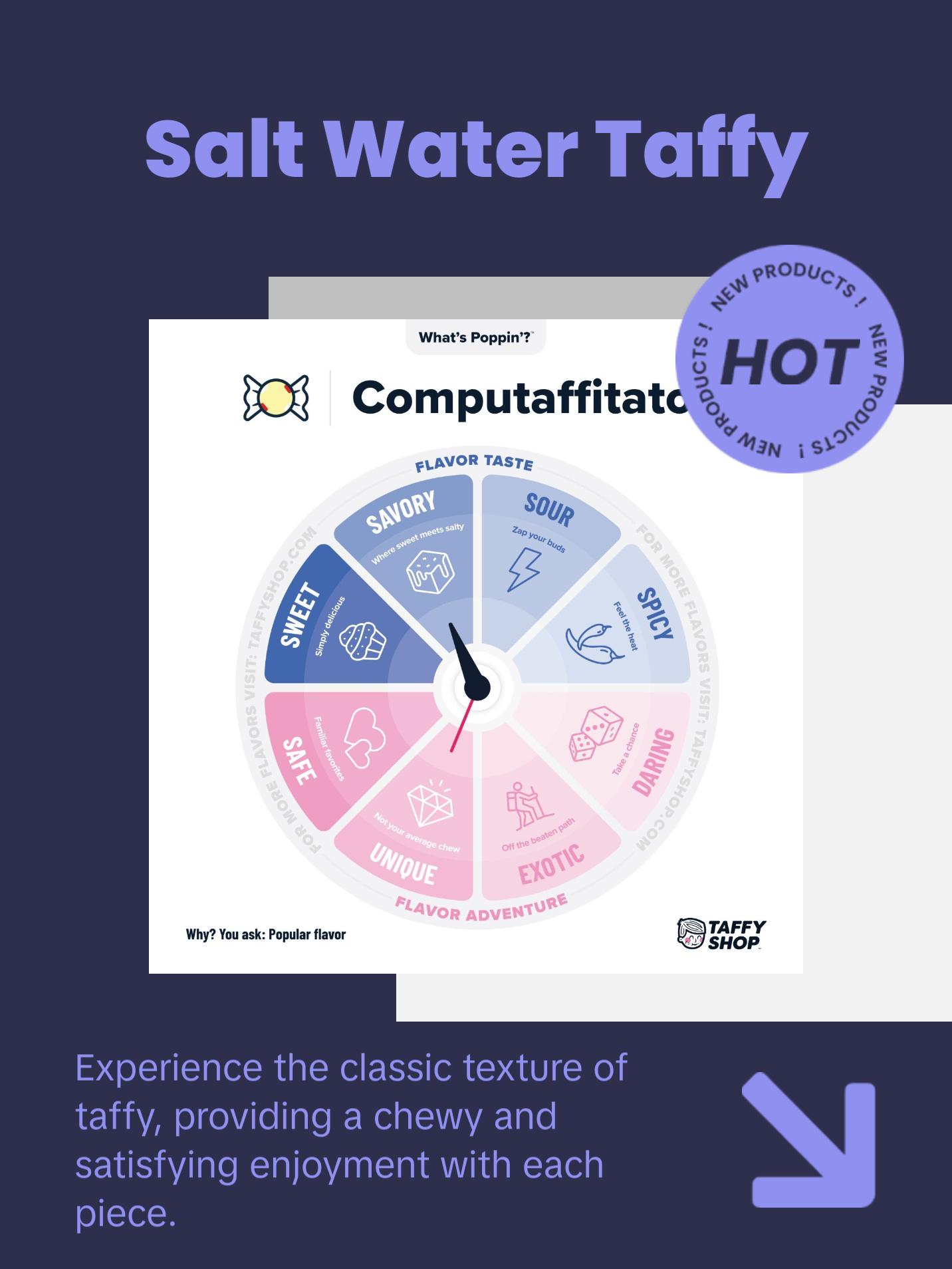 Taffy Shop, What's Poppin' Salt Water Taffy - Gourmet Buttered Popcorn Soft & Chewy Candy