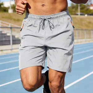 Men's Reflective Striped Quick Dry Athletic Shorts, Lightweight Breathable Running Gym Workout Shorts with Pockets, Safety Night Running Bottoms for Summer Training & Outdoor Sports