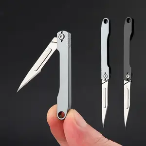 Portable Aluminum Alloy Craft Knife, Sharp Paper Cutting Blade, Mini Folding Knife with Replaceable Blades, Keychain Camping Tool, Camping Fishing Tools