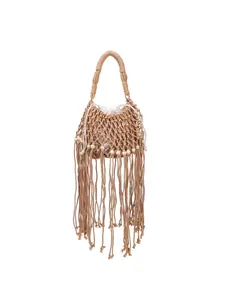 Beach Vacation Unique Woven Bag, Dopamine Fringe Handbag, Small Crossbody Net Pouch, Sweet Cool Style Mini Bag, Trendy Design
