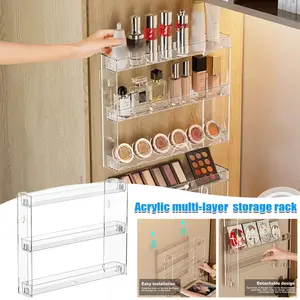 Cosmetic Storage Rack, Makeup Tool Organizer, Wall-Mounted Three-Tier Display Shelf, Acrylic Transparent Organizer Box, No Drilling Required