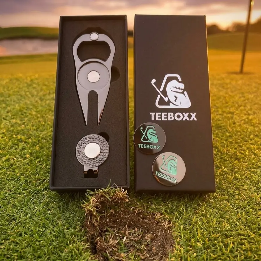 TeeBoxx Magnetic Golf Divot Tool with Ball Marker & Hat Clip Set | Premium Metal Green Repair Tool | Funny Golf Accessories & Golf Gifts for Men, Women