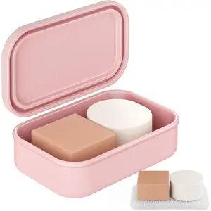 Solid Shampoo Bar Holder, Large Leakproof Travel Soap Case, Silicone Soap Box with Draining Layer, Enhanced Soap Container for Camping, Gym, Bathroom, Outdoor Use, Pink