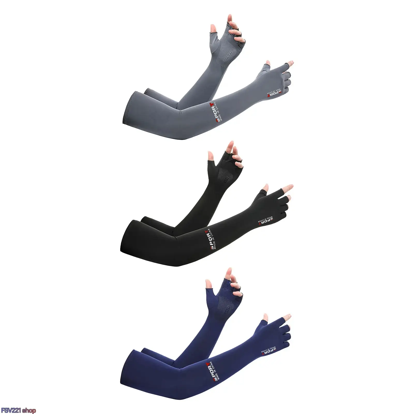 Fingerless Arm Sleeves Cover, 1 Pair Solid Ice Silk Cooling UV Protection with Non-Slip Grip for Outdoor Sports & Driving