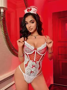 Women's Nurse Cosplay Costume Set with Steel Ring Headband, Fashionable Underwear, Breathable Fabric, Ideal Gift for Valentine's Day