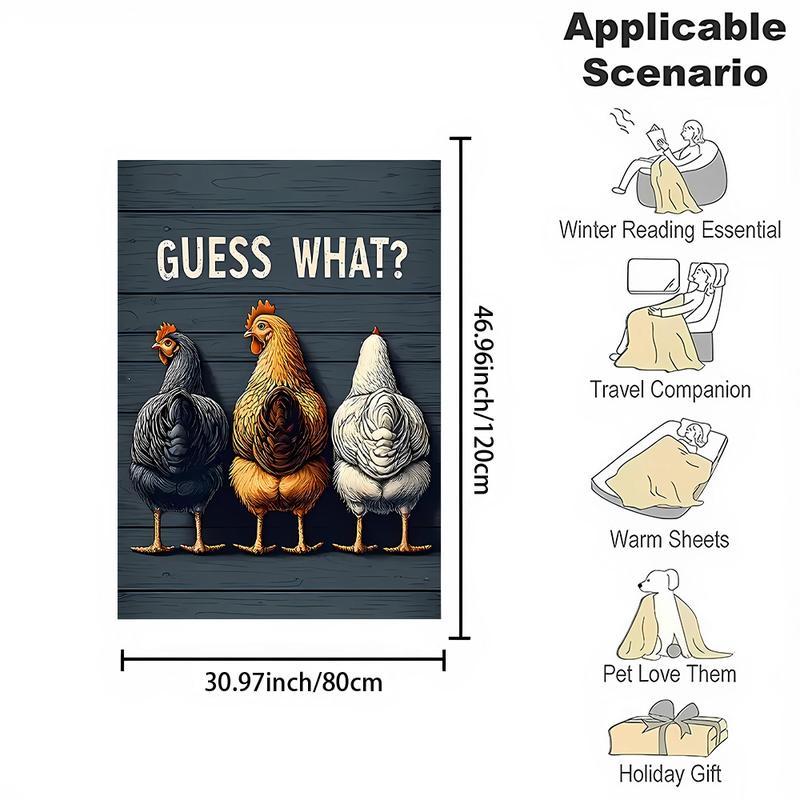 1pc Contemporary Reversible Flannel Fleece Throw Blanket - Cartoon Chicken Backside Guessing Game Print, Digital Print, All-Season Cozy Office Nap & Home Blanket, Gift for Family and Friends
