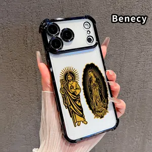 Divine Holy Pair Pattern Phone Case for iPhone 17 Pro Max 16 15 Plus Air 14 13 12 11 E Electroplated Four-Corner Anti-Fall Protection Cellphone Cover