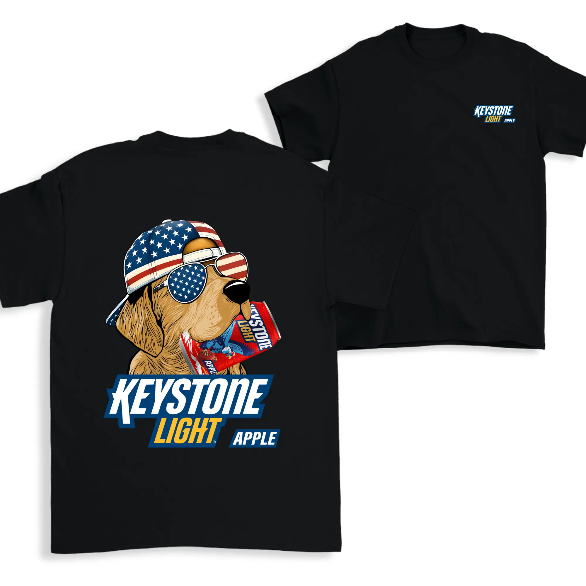 Funny Keystone Apple Dog T-Shirt – Golden Retriever Beer Graphic Tee, Patriotic 4th Of July Drinking Shirt for Men & Women