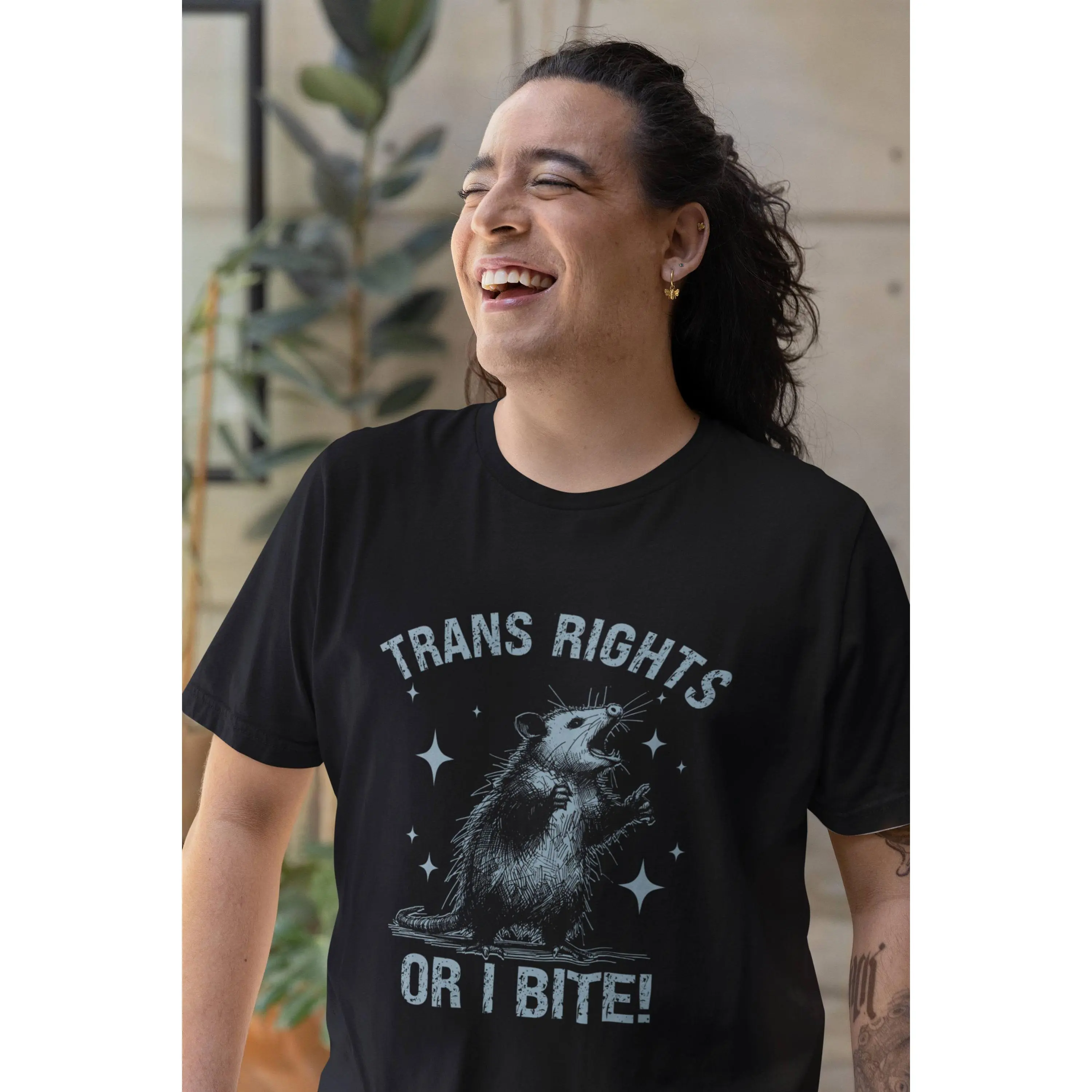 Women's T-Shirt with "Trans Rights or I Bite" Possum Graphic - Casual Short-Sleeve 100% Cotton with Comfortable Classic Fit, Shortsleeve