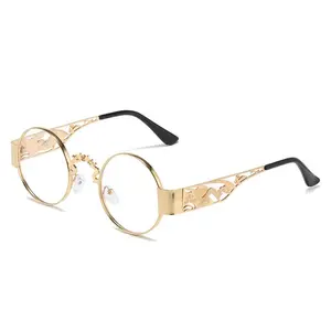 Round Steampunk Sunglasses for Men Women Retro Circle Hippie Glasses Metal Frame