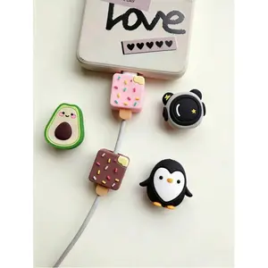 5pcs Cute Animal Design Cable Protectors For 18/20W Apple Data Cables, Protect Your Phone Cable, Fun Gift (Ice Cream/Penguin/Astronaut/Avocado Shaped) For Summer Holiday Charger Protector