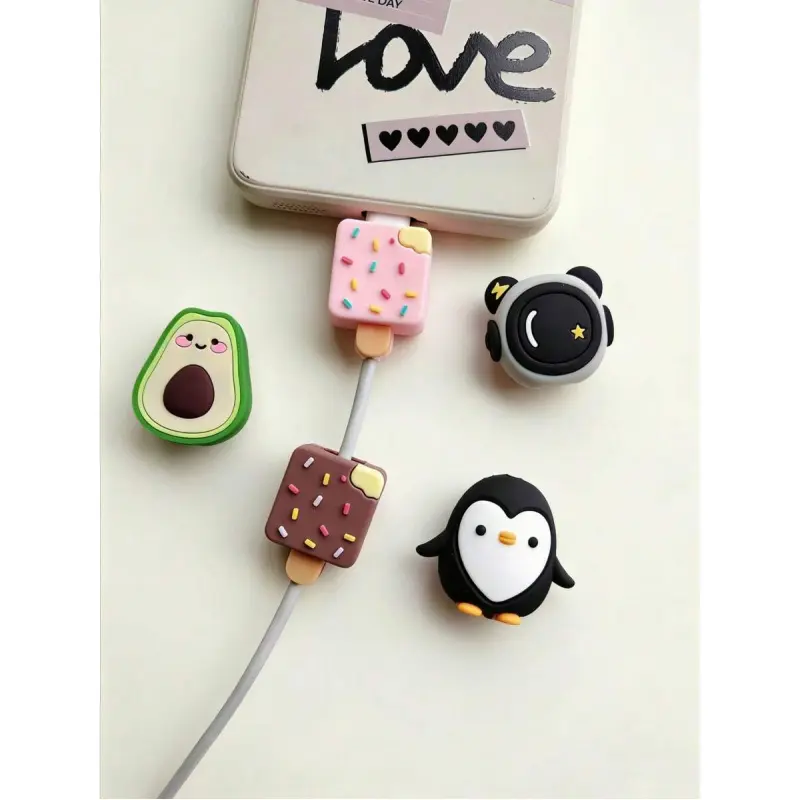 5pcs Cute Animal Design Cable Protectors For 18/20W Apple Data Cables, Protect Your Phone Cable, Fun Gift (Ice Cream/Penguin/Astronaut/Avocado Shaped) For Summer Holiday Charger Protector