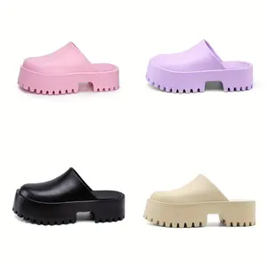 [Platform Mule Shoes for Women] Women's Platform Mule Shoes, Solid Color EVA Backless Slide Sandals, Fashionable Lug Sole Outdoor Shoes High Wedge Simplistic Footwear