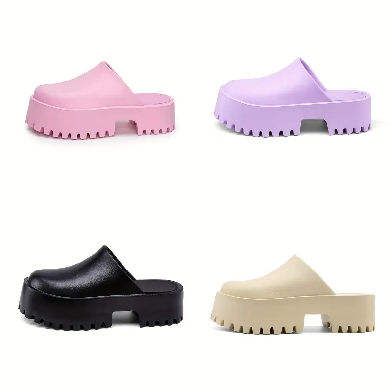 [Platform Mule Shoes for Women] Women's Platform Mule Shoes, Solid Color EVA Backless Slide Sandals, Fashionable Lug Sole Outdoor Shoes High Wedge Simplistic Footwear