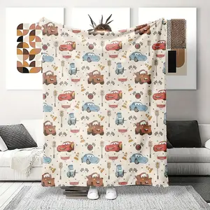 Trendy Anime Cars Themed Print Flannel Blanket - Super soft microfiber, suitable for all seasons, perfect for home, travel, and as a holiday gift.