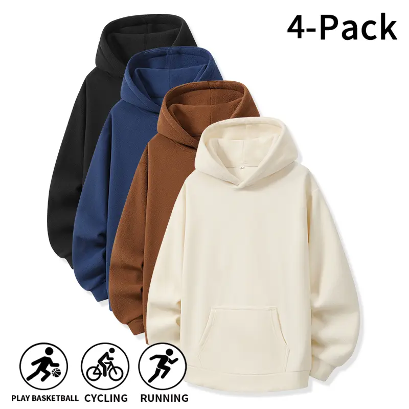 Solid Color Relaxed Fit Soft Fleece Hoodie for Active Sports Men, Cozy Breathable Hooded Sweatshirt for Basketball, Cycling, Running and Outdoor Fitness Training