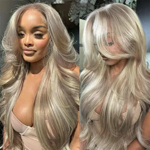 Cynosure 13x6 Lace Front Human Hair Wig, Ash Blonde Highlights P18/613 Color, 220% Density Body Wave Blonde Wig, Human Hair Wigs