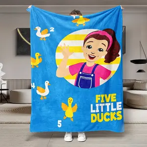 Childish Five Little Ducks Theme Flannel Kid Blanket, Soft Lightweight Warm, Perfect for Bed Sofa Office Camping Travel, Multifunctional Gift
