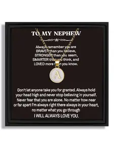 To My Nephew From Uncle/Aunt O-Chain 26 Letters A-Z Pendant Necklace Fashion Minimalist Style  | With Uncle/Aunt’s Heartwarming Encouragement Message Card & Gift Box | Perfect Christmas/Birthday/Party/Anniversary Gift