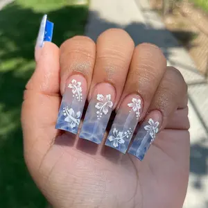 Blue Wave French | Press On Nails | Detachable & Reusable