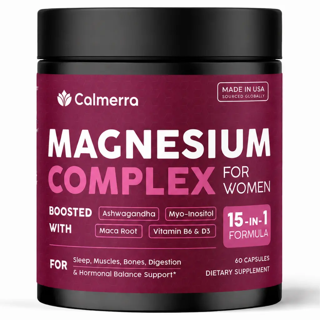 15in1 Magnesium Complex for Women (508mg) w/ Ashwagandha, Myo-Inositol, Maca, Vitamin D3 & B6 - Elemental Magnesium Glycinate, Citrate, Malate for Sleep, Muscle, Bones, Heart & Energy, Vegan, 60 count