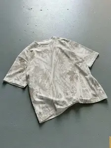 Men's Vintage Natural Print T-Shirt, Light Worn Leaf Pattern, Loose Short Sleeve, Casual Street Style, Perfect for Warm Weather, Streetwear