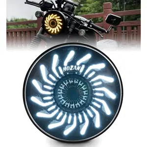 7" Motorcycle Additional Headlight with White/Amber Chrysanthemum Petal DRL, Compatible with Softail Heritage