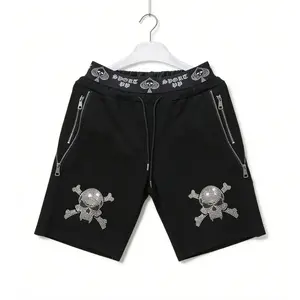 Rhinestone Embellished Casual Shorts Men's Elastic Waist Slim Fit Sparkling Streetwear Summer Outfit Trendy Fashion Shorts