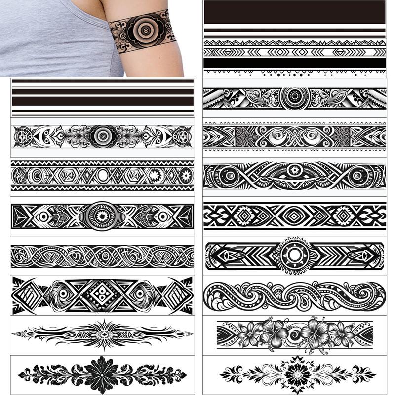 GLARYYEARS Arm Band Temporary Tattoo - 18 Pack Super Long size, Realistic & Boho Polynesian Maori Style Fake Tattoos, ArmBand Tattoos for Wrist, Ankle Circle, Geometric, Tribal and Totem