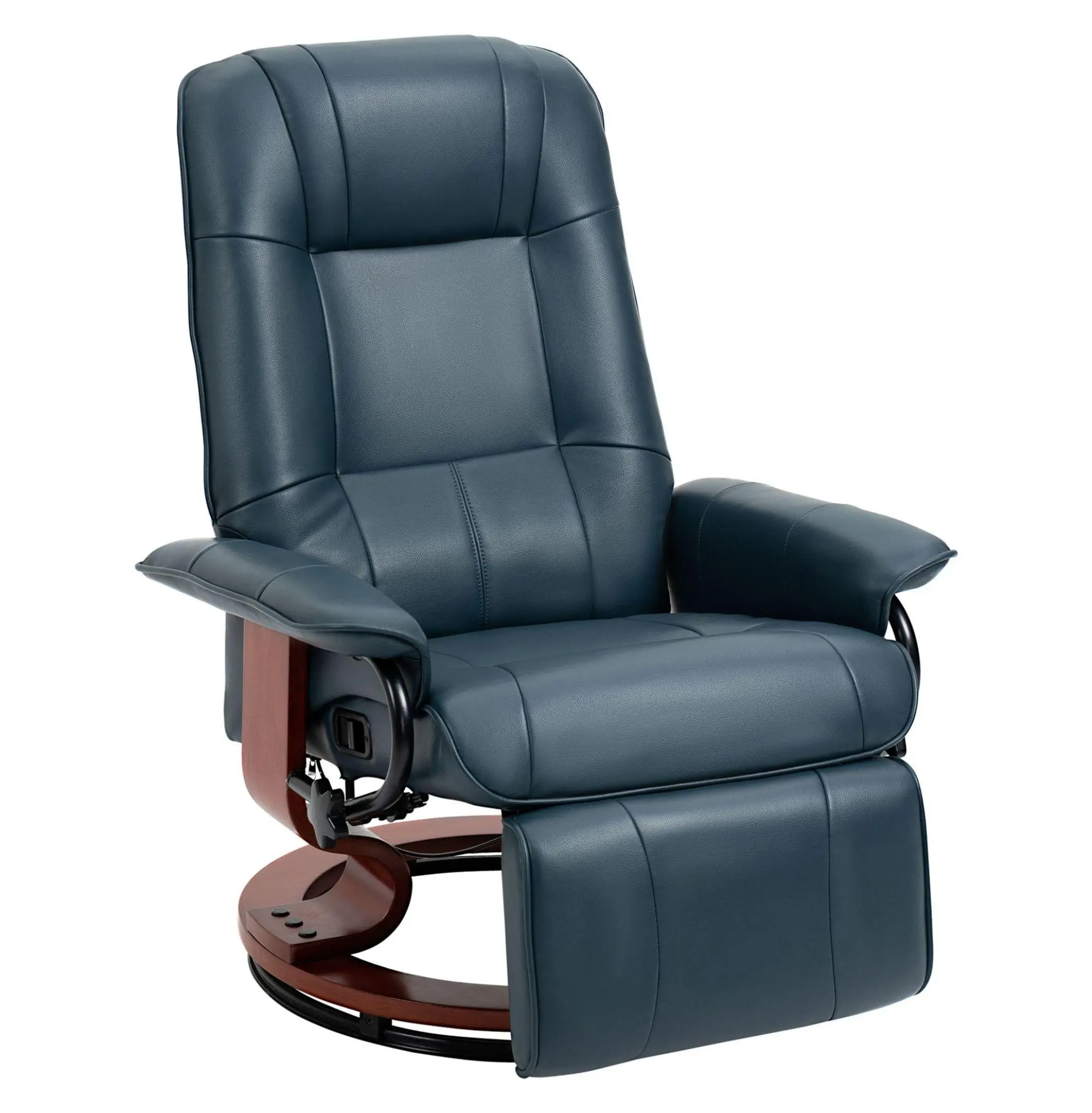 Blue Faux Leather Recliner Chair - Swivel Glider Rocker with Footrest - Living Room Lounge Chair, 145 Recline, 360 Swivel, 265lbs Capacity