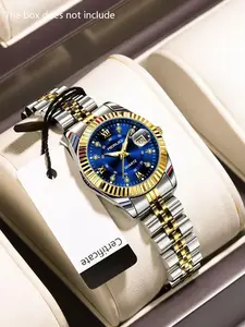 A Luxury Exquisite Eye-Catching Ladies' Wristwatch with Roman Numeral Markers, Diamond Embellishments, Richly Layered Design, Waterproof Function, Magnified Date Window, Quartz Movement, Water Resistant Wristwatch, Analog Watch