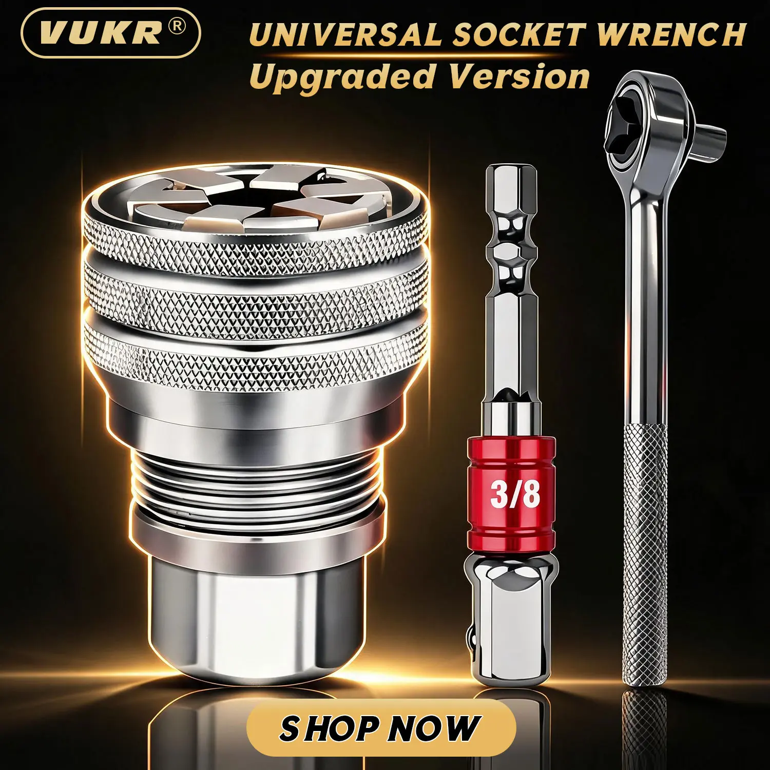 VUKR Multi-Function Universal Socket Wrench Tool (3 PCS） - Adjustable Universal Socket Wrench,Universal Socket Tool for 3/8" Drive Ratchet Torque Wrench & Power Drill (Connecting rod random color),Set for Damaged Nuts & Bolts
