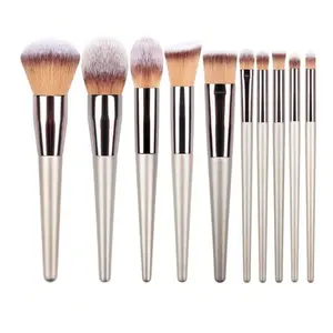 Elegant 10/14-Piece Makeup Brush Set: Versatile Tools For Pros & Beginners, Nylon Bristles For All Skin Types - Luxe Champagne