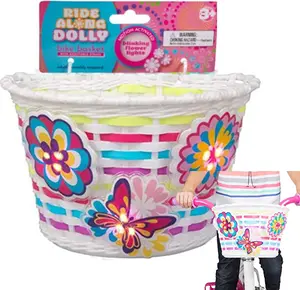 Ride Along Dolly Bike Basket w Lightups - Kids Bicycle Basket Accessories Gifts w Three Motion Activated Blinking Flowers & Butterfly - Fun Gift Ideas to Fill Your Easter Basket!