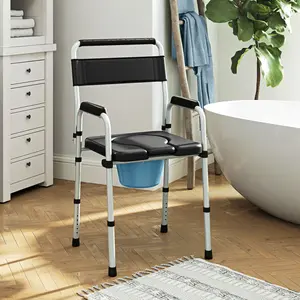 Bedside Commode Chair for Seniors - Raised Toilet Seat, Adjustable Height, Armrests, 331 lbs Weight Capacity, Black Bathroom Safety Seat