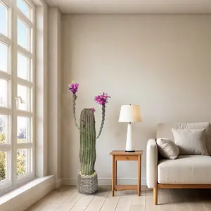 1PC 36-in EVA Lifelike Artificial Cactus Plant, Large Prickly-Textured Faux Cactus with Pot & Round Fruit, Artificial Outdoor Plants for Indoor Home Decor