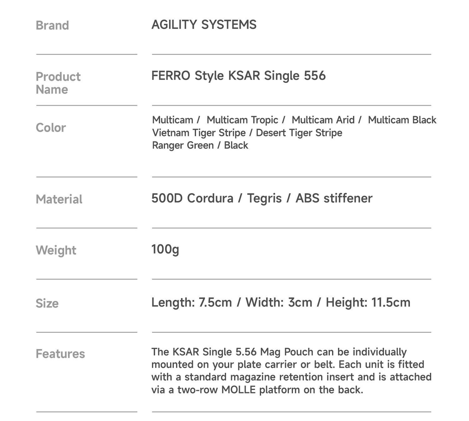 Agility Systems KSAR Single 556 Magazine Pouch