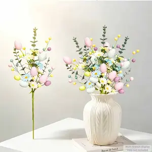 4Pcs Easter Egg Floral Picks Decoration, Artificial Daisies Eucalyptus Berry Stems and Colorful Easter Egg Branches for Spring Home Decor, Table Centerpieces, DIY Craft Arrangements, Holiday Party Decorations