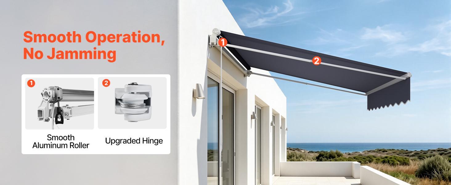 VEVOR Manual Retractable Awning, 8.2' x 6.6' Outdoor Patio Awning Retractable Sun Shade, Patio Door Window Water-Resistant Polyester Sunshade Shelter with Crank Handle for Deck, Balcony, Yard, Gray