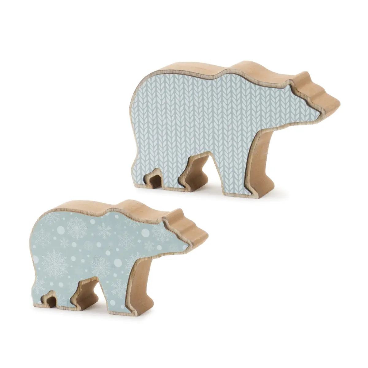 Melrose International 87163DS Solid Wood Christmas Polar Bear Decor Set - 2 Pcs, 3.5 lbs, Sweater & Snowflake Design, Indoor Holiday Decorative Home Accessory