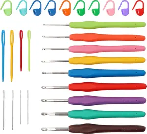9PCS Ergonomic Crochet Hooks Set, Aluminum Crochet Hook Set with Soft Silicone Handles 2-6mm, Crochet Kit for Beginners with Crochet Tools & Knitting Accessories