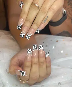 Vaquita French-Press on nails-luxury nails-white nails-nail art-cowprint nails-short long nails-glue on nails-aesthetic nails-French nails