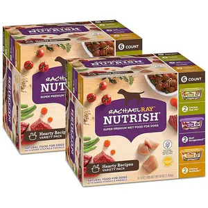 Rachael Ray Nutrish Super Premium Hearty Recipes Wet Dog Food Variety Pack 6-8 oz Tubs 2 Count Natural Food for Dogs