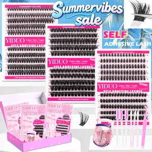 YIDUO 6 Styles  Self-Adhesive Lash Clusters Kit, Pre-Separated Spike&Manga+40D+60D+100D+200D Voluminous Press-On Lashes, D Curl Pre-Glued No Glue Needed, 1-Minute Easy DIY Eyelash Extensions Gift Kit
