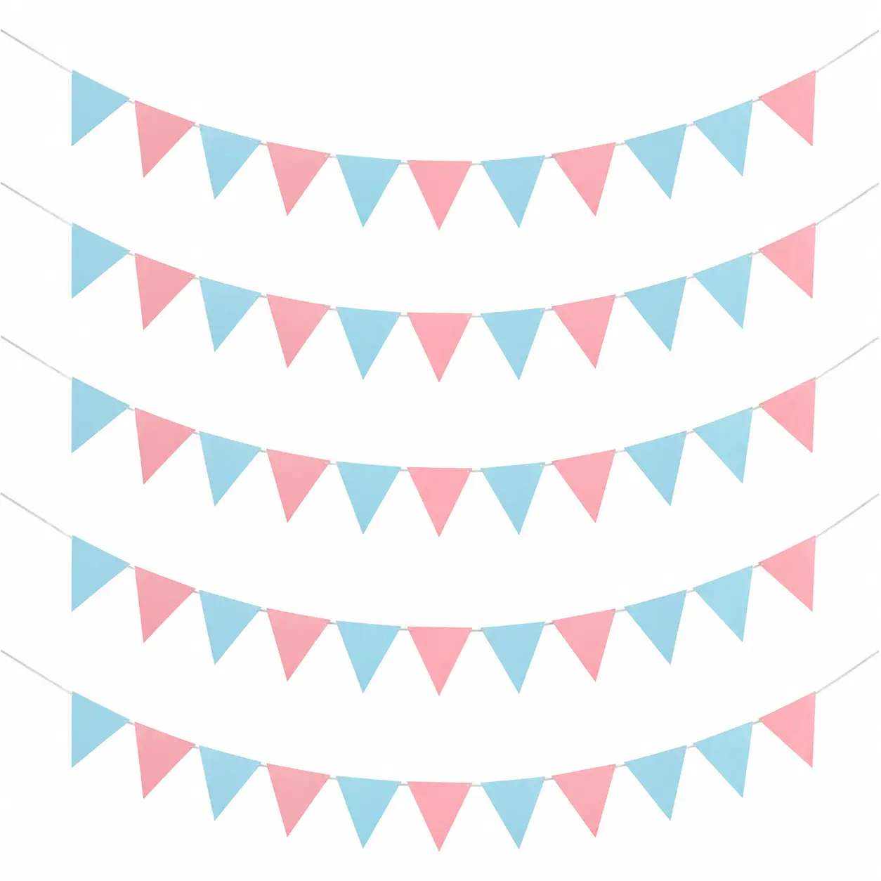Pastel Triangle Pennant Garland - Reusable Bunting Flag for Birthday, Baby Shower Decor | 5m Ribbon, 12 Triangular Flags, Self-Threaded Yarn with Adjustable Length